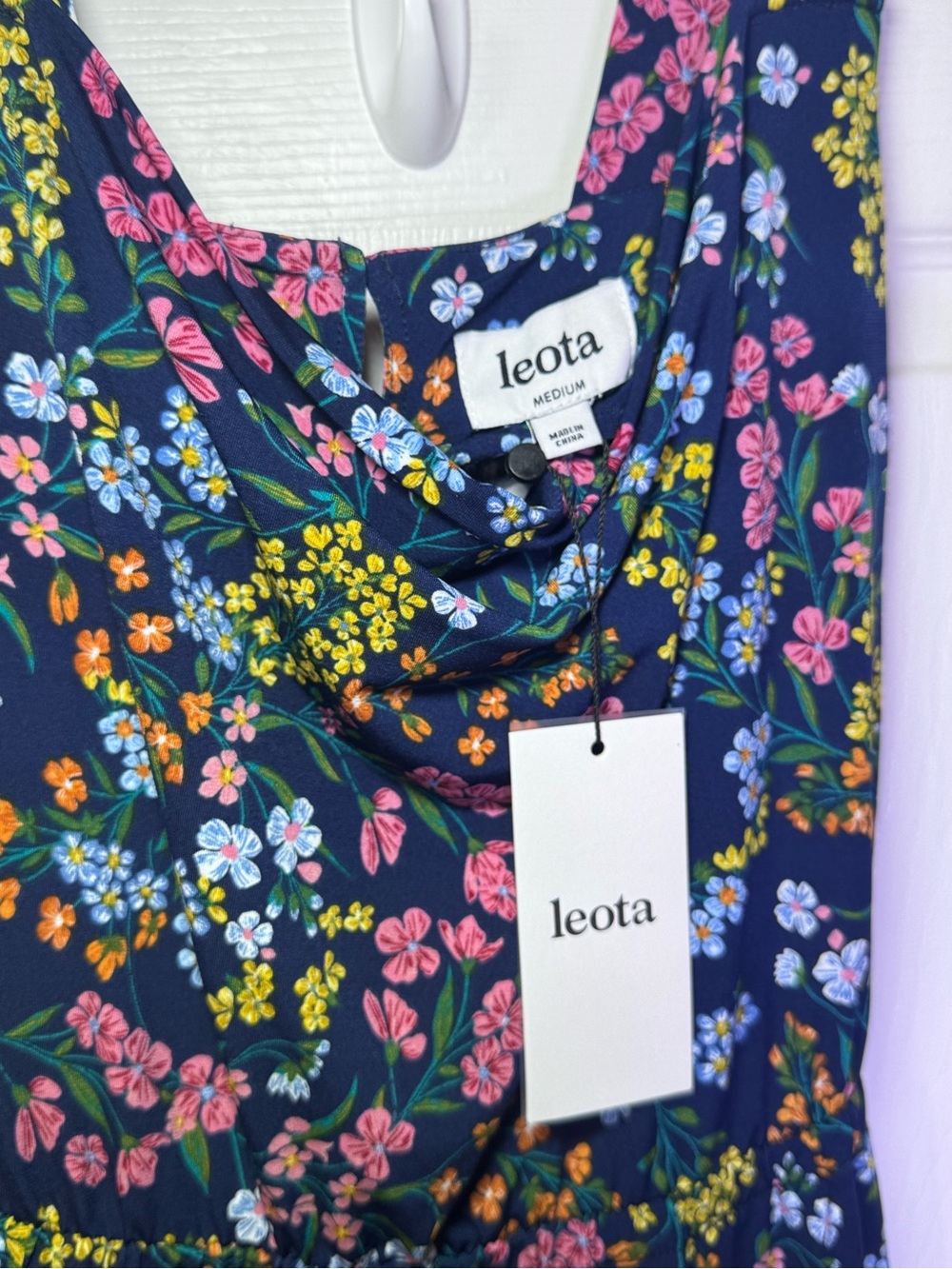 Leota Navy Floral Midi Dress with Pink, Yellow & Green Accents - Picture 4 of 8